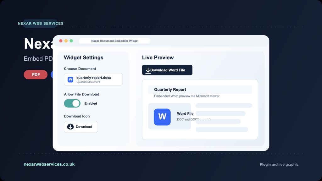 Nexar Document Embedder widget settings and document preview