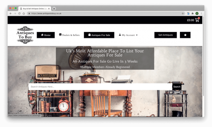 Antiques To Buy ecommerce marketplace