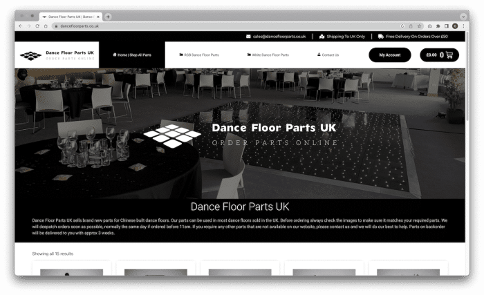 Dance Floor Parts ecommerce website