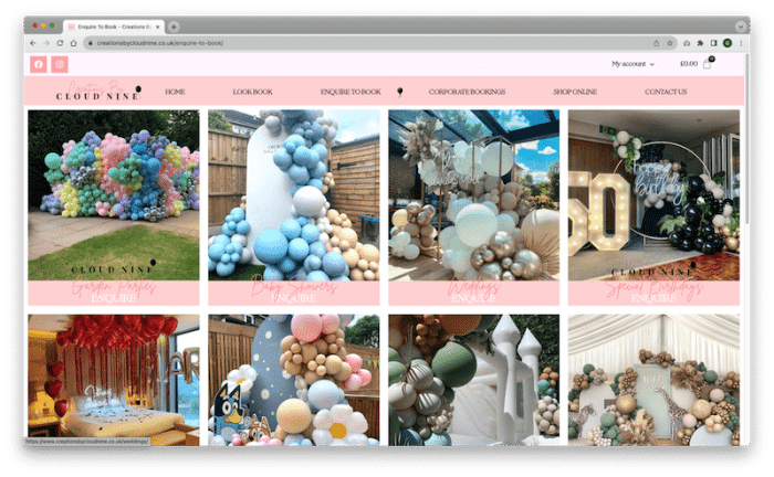 Creations by Cloud Nine event styling website