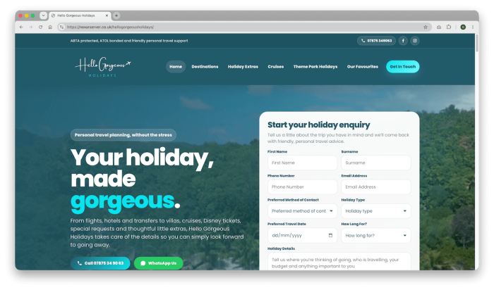 Hello Gorgeous Holidays travel website