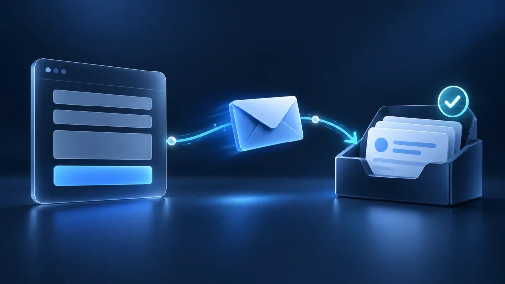 Illustration of a contact form sending a message to an email inbox